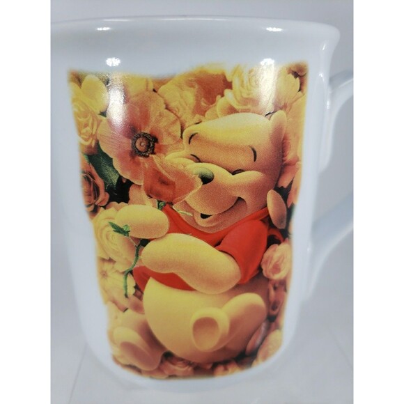 Disney Store Winnie the Pooh Coffee Mug Yellow Roses Large White & Orange 16 oz - Picture 3 of 14